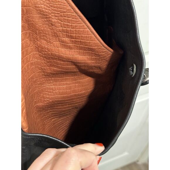 Black Brown Soft Textured Pebbled Leather Boho Bag Large Hobo Handbag Satchel - Picture 6 of 10